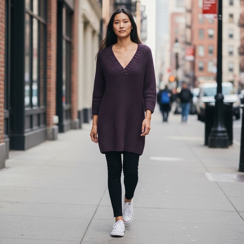 The Jetset Diaries Purple Knit V-Neck Sweater Dress, S